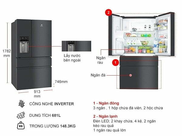 Tủ lạnh Electrolux inverter 617l ehe6879a-b