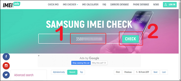 Check IMEI android qua web