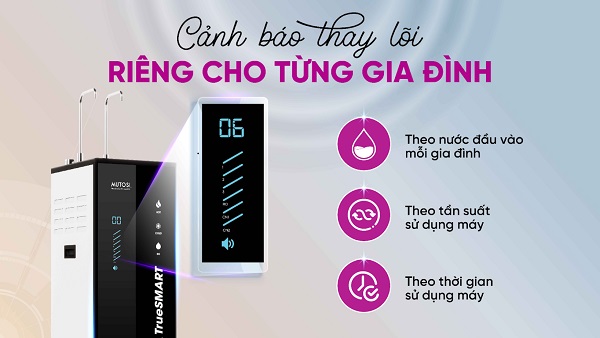 Máy lọc nước nóng lạnh Mutosi Truesmart MP-TS1015 tích hợp tính năng cảnh báo thay lõi hiện đại đem đến sự tiện lợi cho người dùng